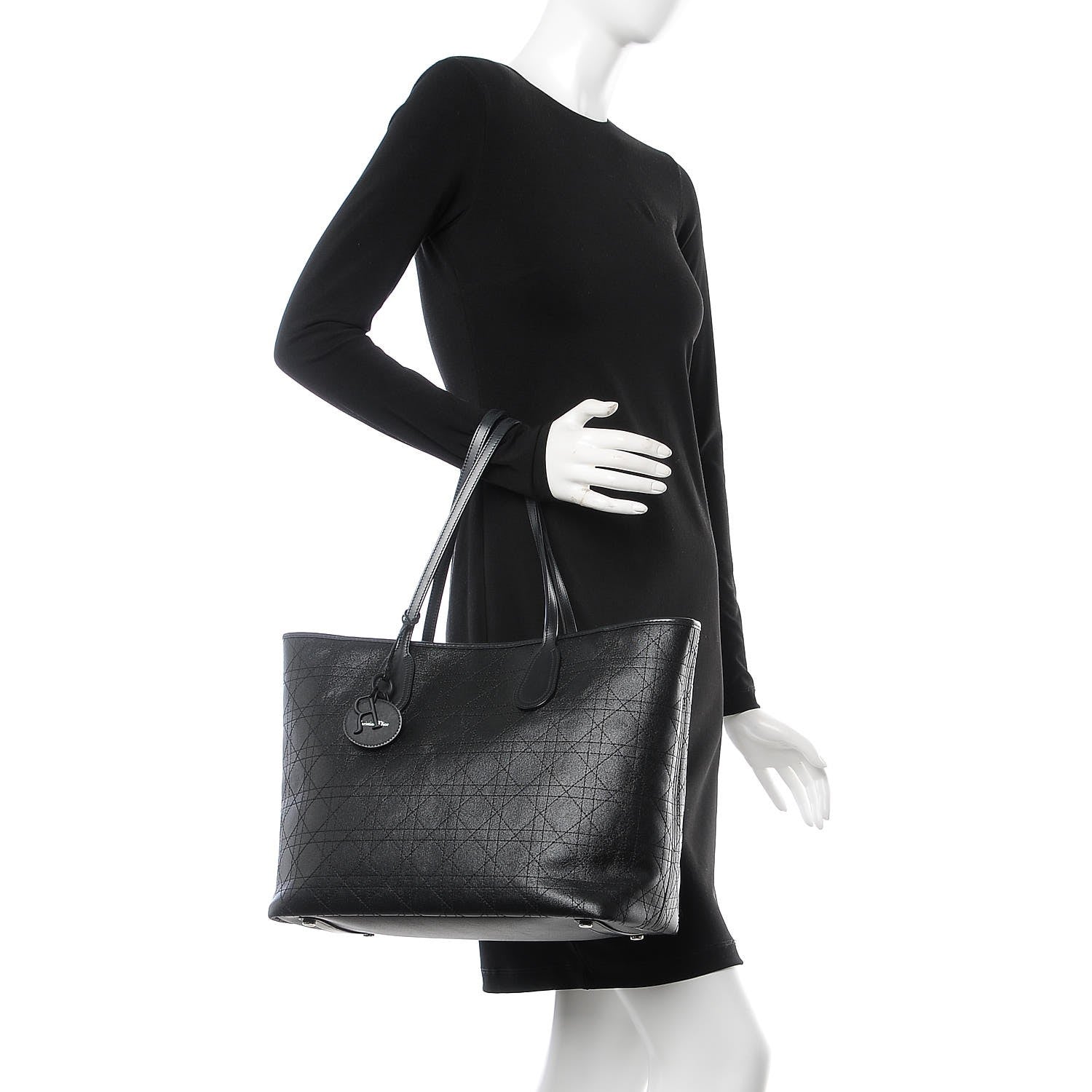 Christian Dior Coated Canvas Cannage Panarea Shopping Tote Black 2 of 8