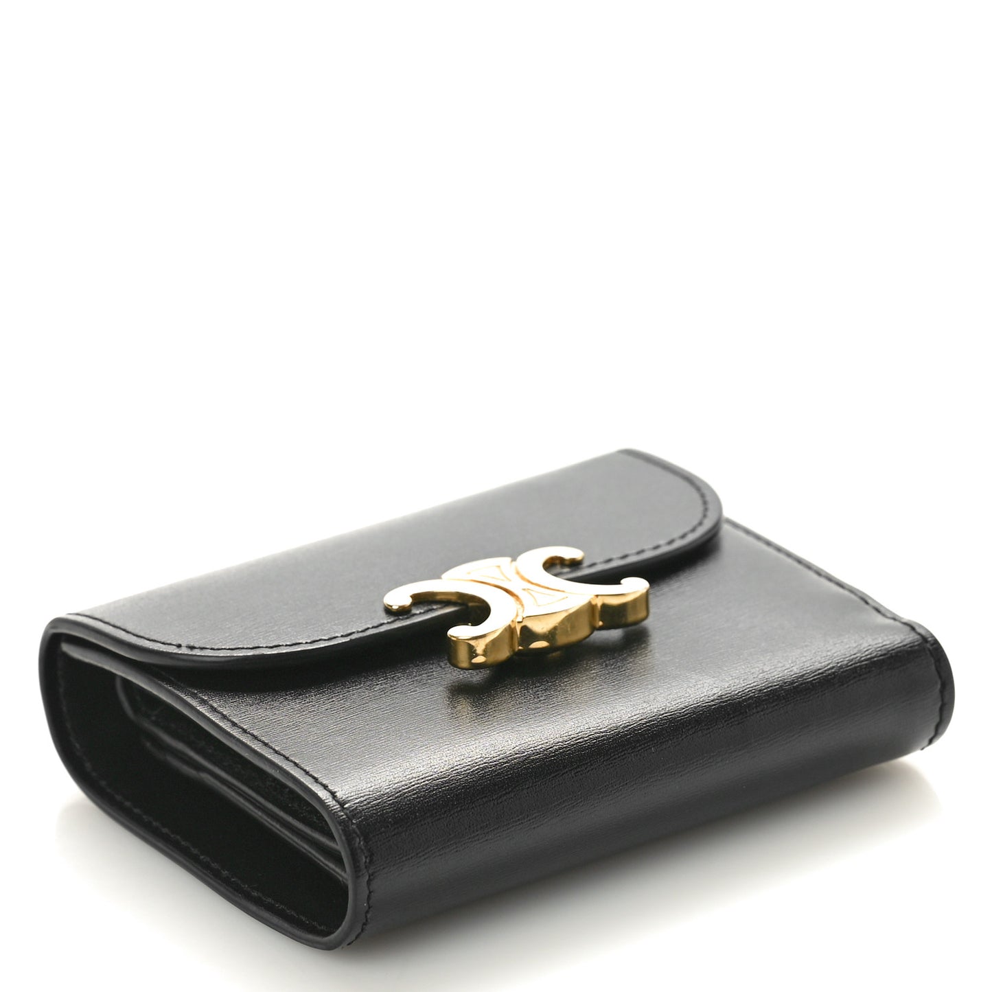 Shiny Calfskin Small Triomphe Wallet Black