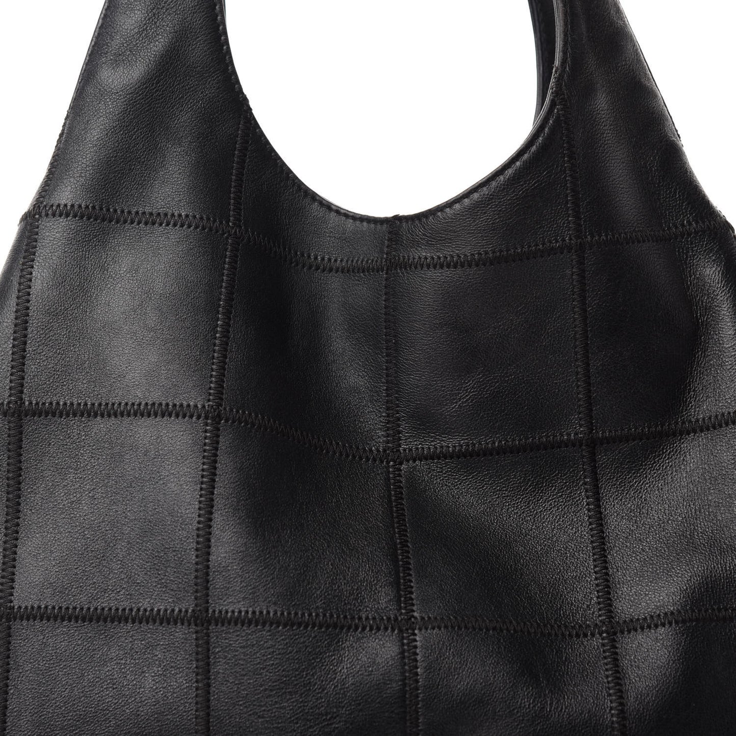 Calfskin Square Stitched Tassel Hobo Black