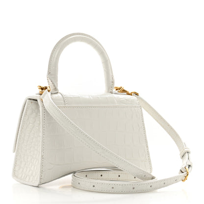 Balenciaga Shiny Calfskin Crocodile Embossed Hourglass Top Handle Bag XS White 4 of 11