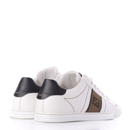 Fendi Calfskin Fabric Jacquard FF Mens Low Top Sneakers 7.5 White Black 4 of 10