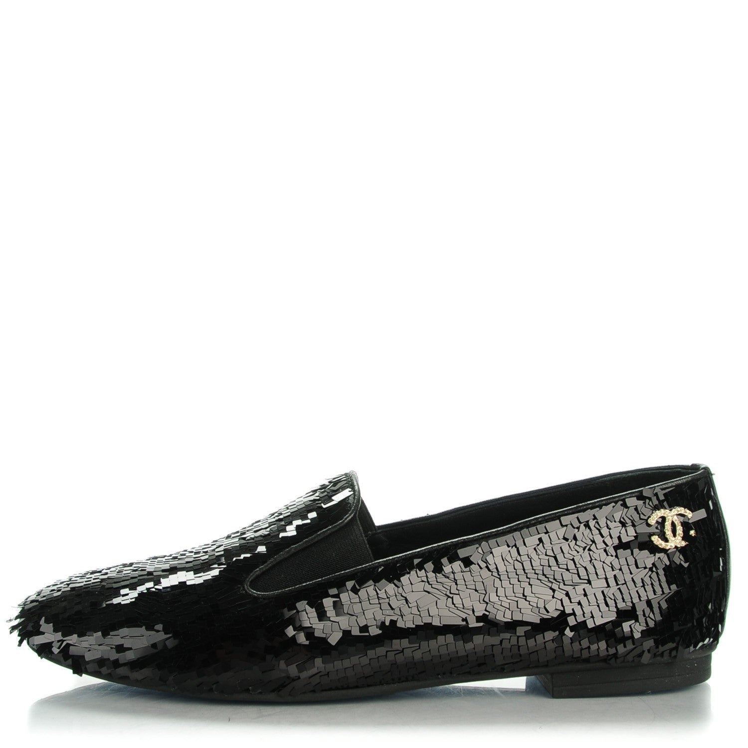 Chanel Sequin CC Loafers 38.5 Black 1 of 9