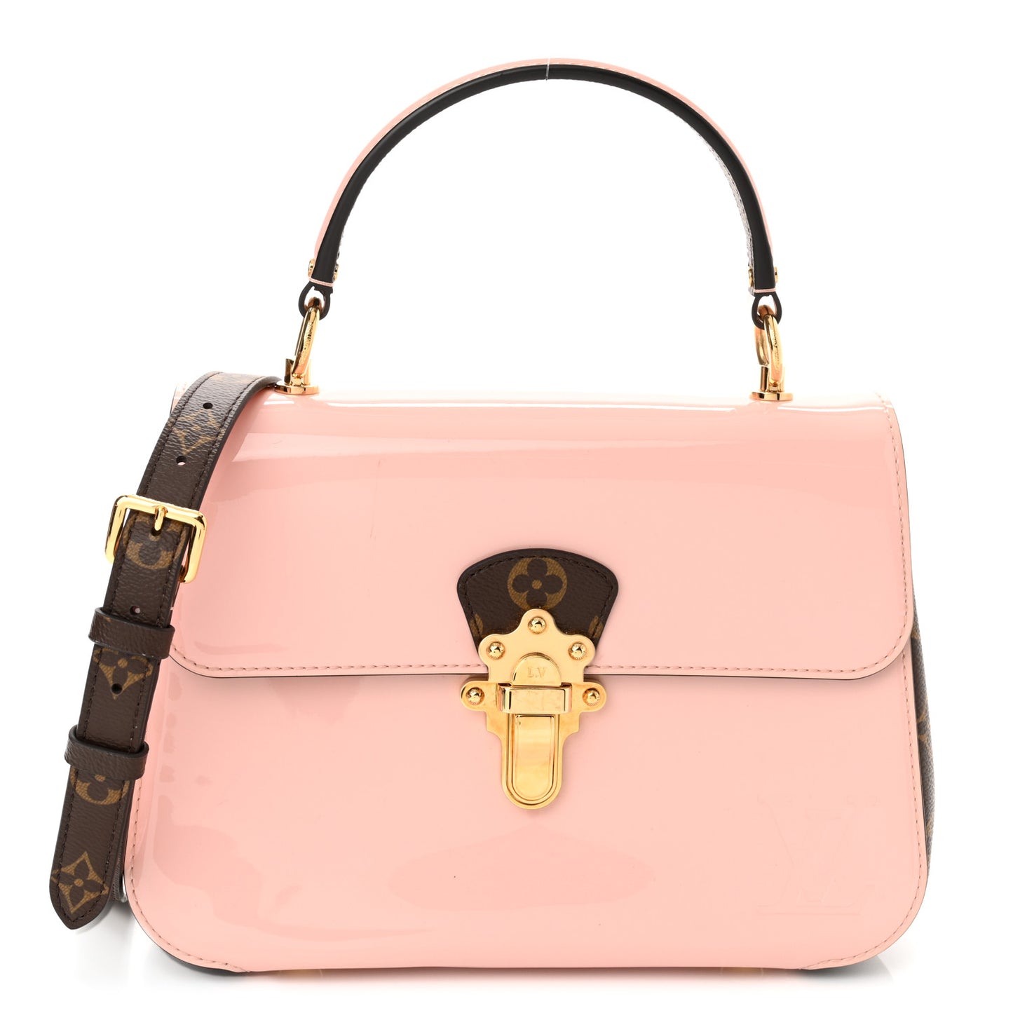 Patent Calfskin Monogram Cherrywood PM Rose Ballerine