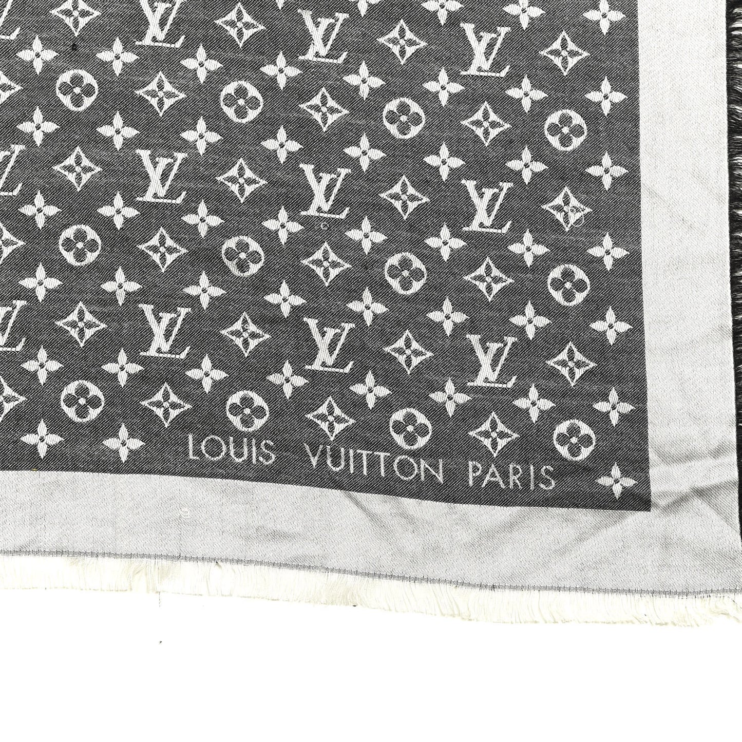 Silk Wool Monogram Denim Shawl Black