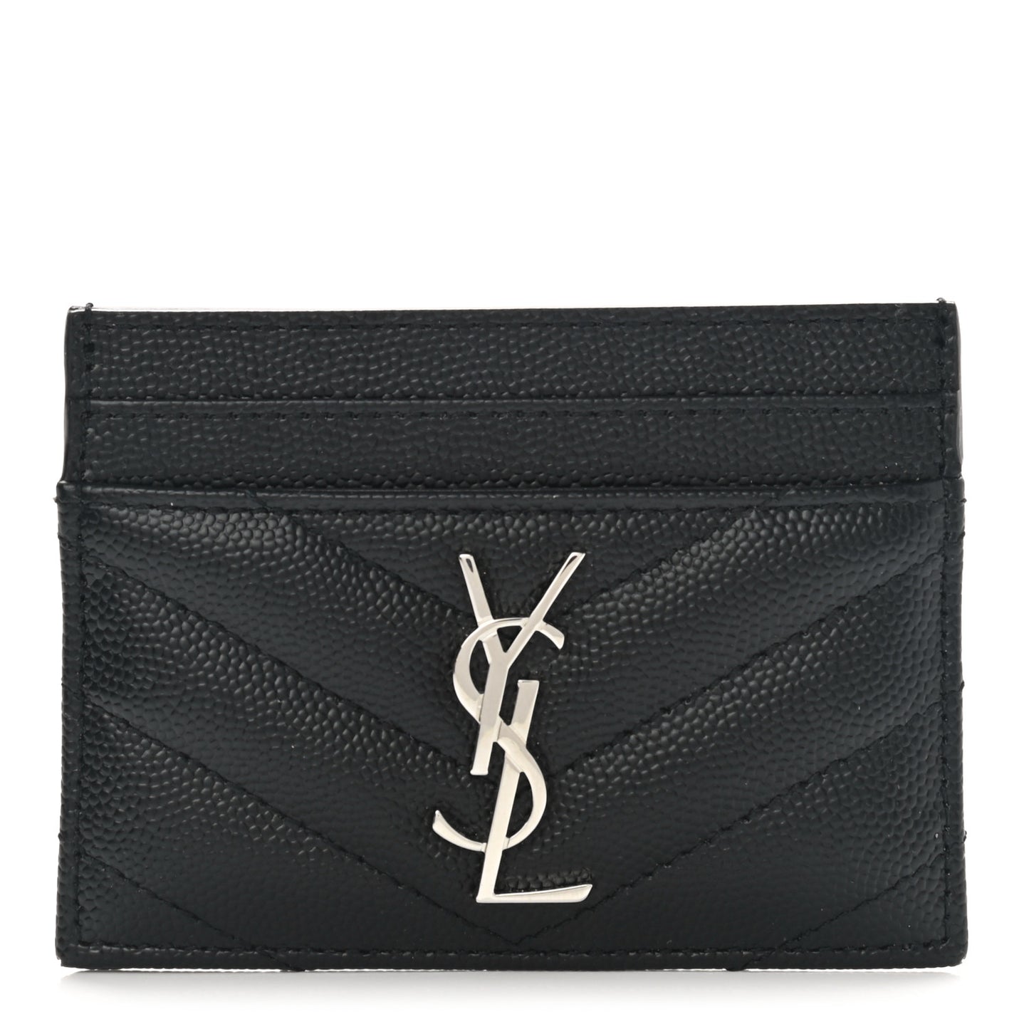 Grain De Poudre Matelasse Chevron Monogram Credit Card Case Black