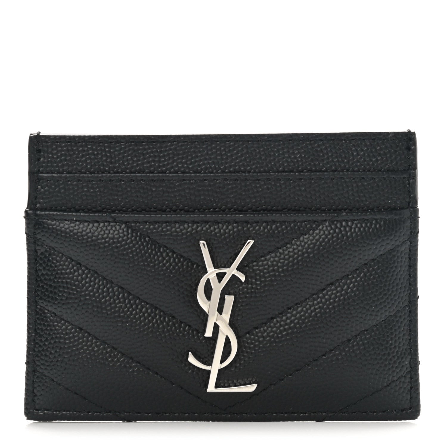 Saint Laurent Grain De Poudre Matelasse Chevron Monogram Credit Card Case Black 1 of 8