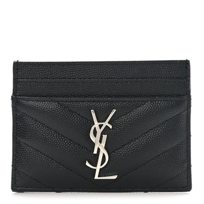 Saint Laurent Grain De Poudre Matelasse Chevron Monogram Credit Card Case Black 1 of 8