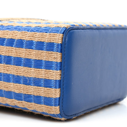 Chanel Raffia Jute Striped Small Vanity Case With Chain Blue Beige 9 of 10