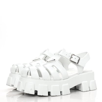 Prada Foam Rubber Metal Triangle Logo Monolith 55mm Cage Sandals 39 White 3 of 6