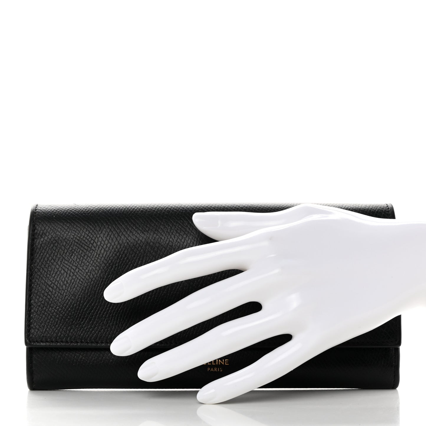 Grained Calfskin Large Flap Wallet Black