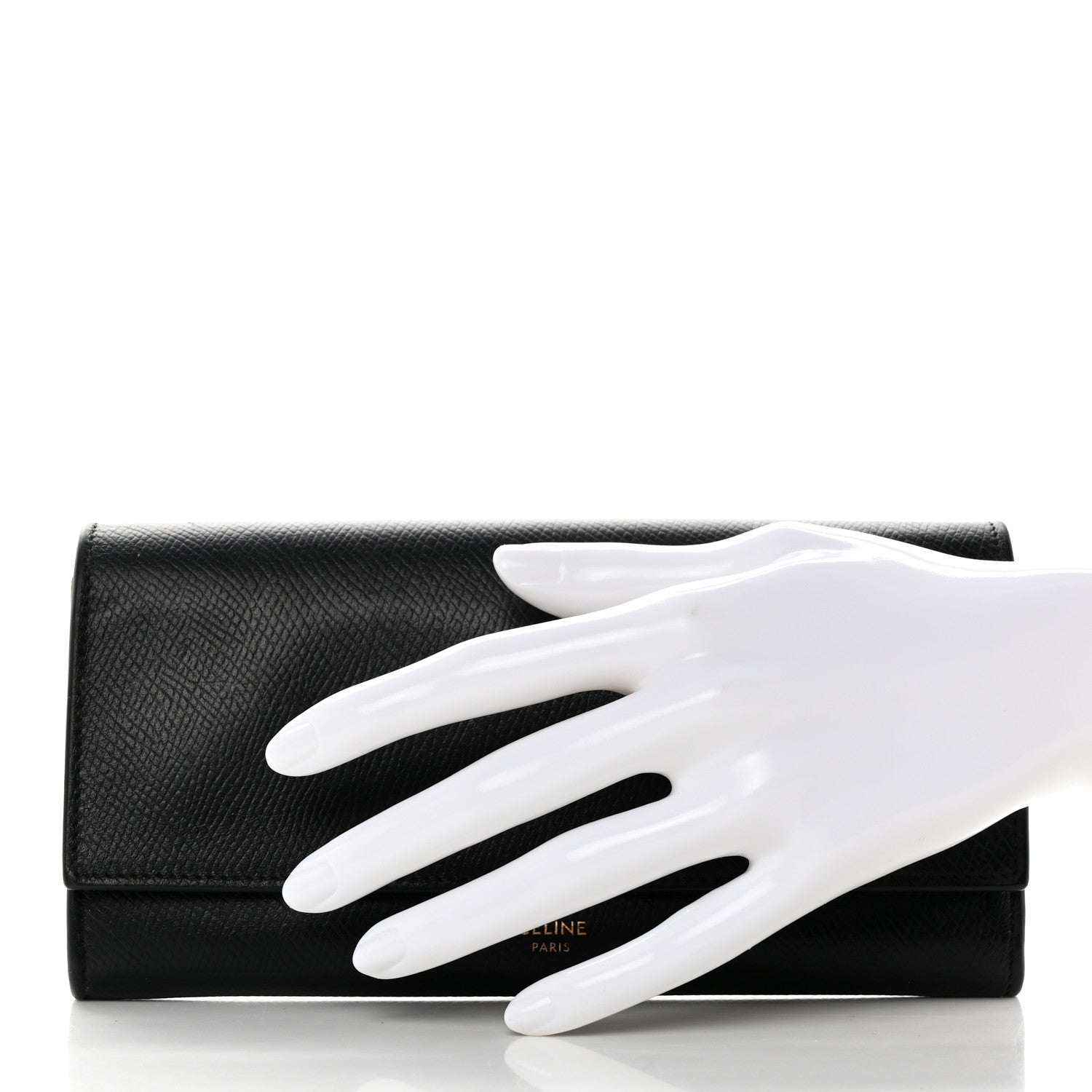 Celine Grained Calfskin Large Flap Wallet Black 2 of 17