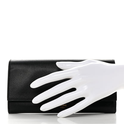 Celine Grained Calfskin Large Flap Wallet Black 2 of 17
