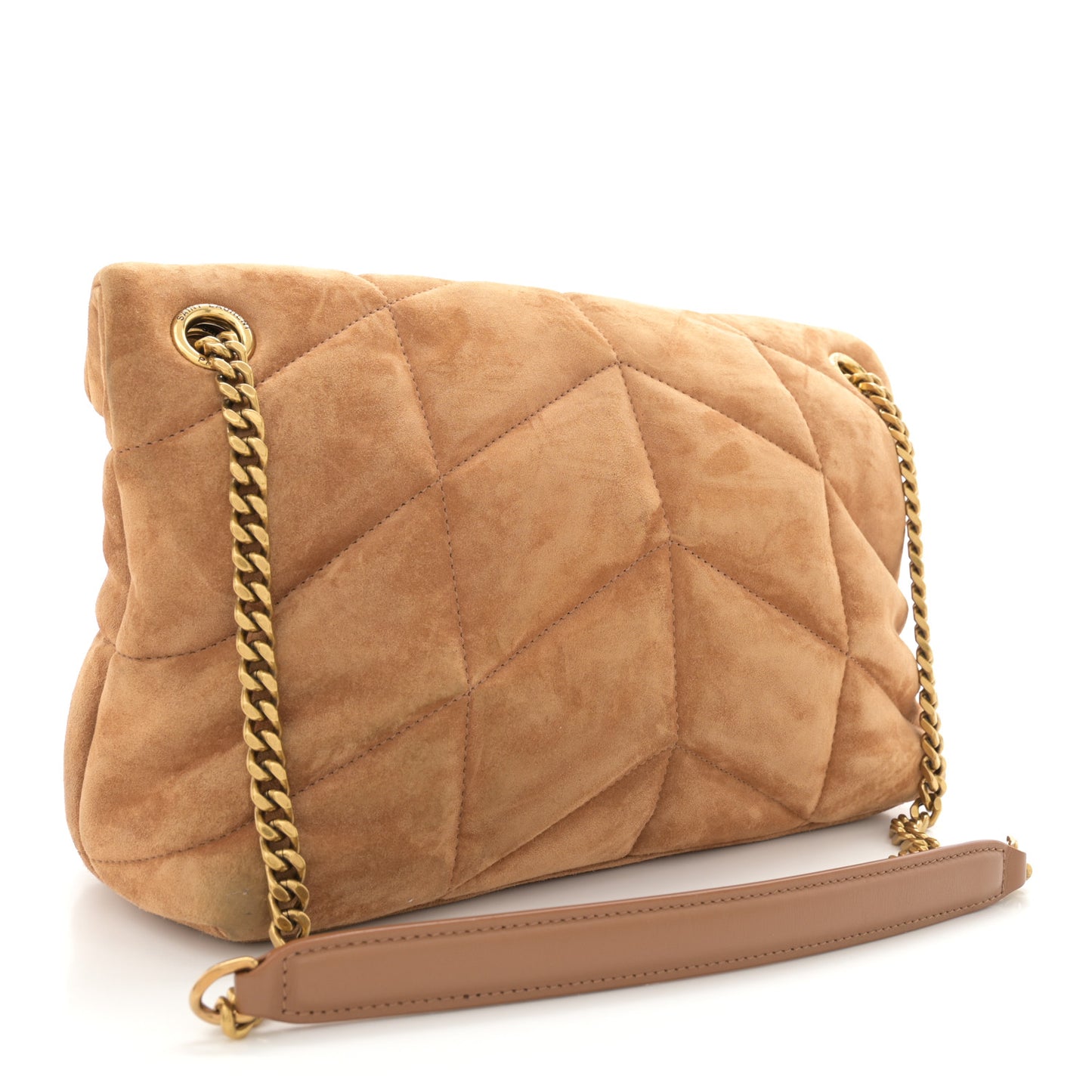 Suede Calfskin Quilted Small Loulou Puffer Monogram Chain Satchel Cinnamon