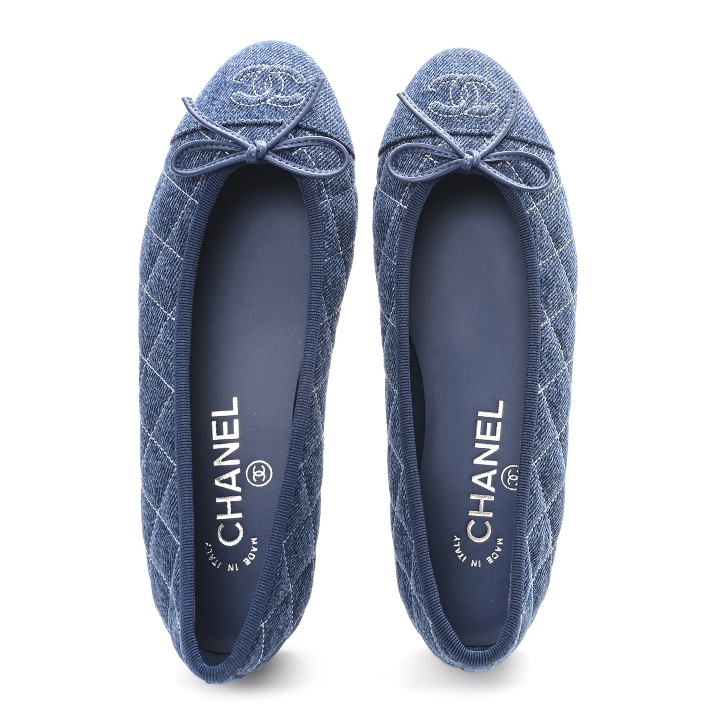 Washed Denim Quilted Cap Toe CC Ballerina Flats 35.5 Blue