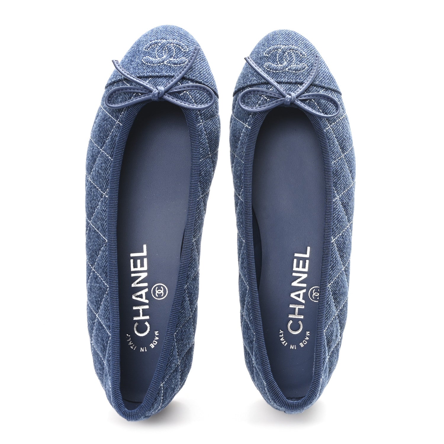 Chanel Washed Denim Quilted Cap Toe CC Ballerina Flats 35.5 Blue 2 of 10