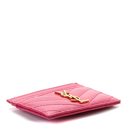 Saint Laurent Grain De Poudre Matelasse Chevron Monogram Credit Card Case Fresh Fuxia 5 of 10