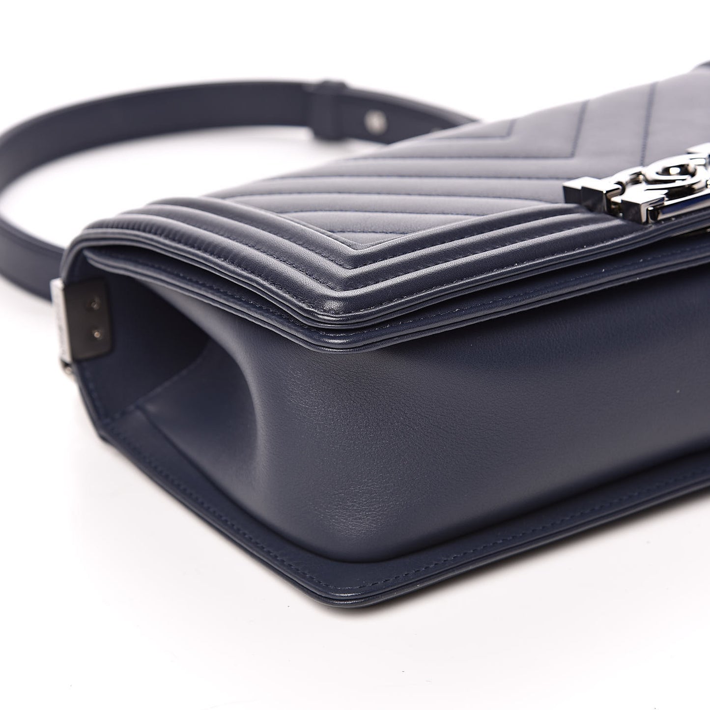 Calfskin Chevron Medium Boy Flap Navy