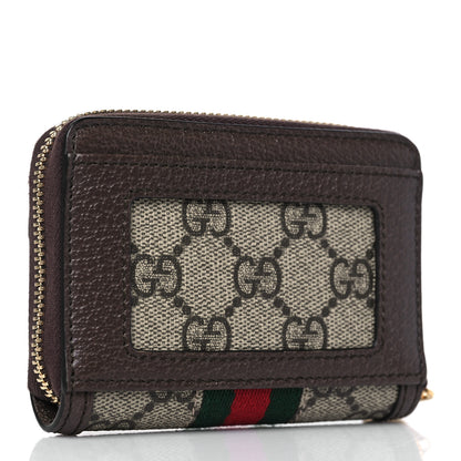 Gucci GG Supreme Monogram Textured Dollar Calfskin Web Ophidia Zip Around Card Case Wallet Beige Ebony New Acero 3 of 7