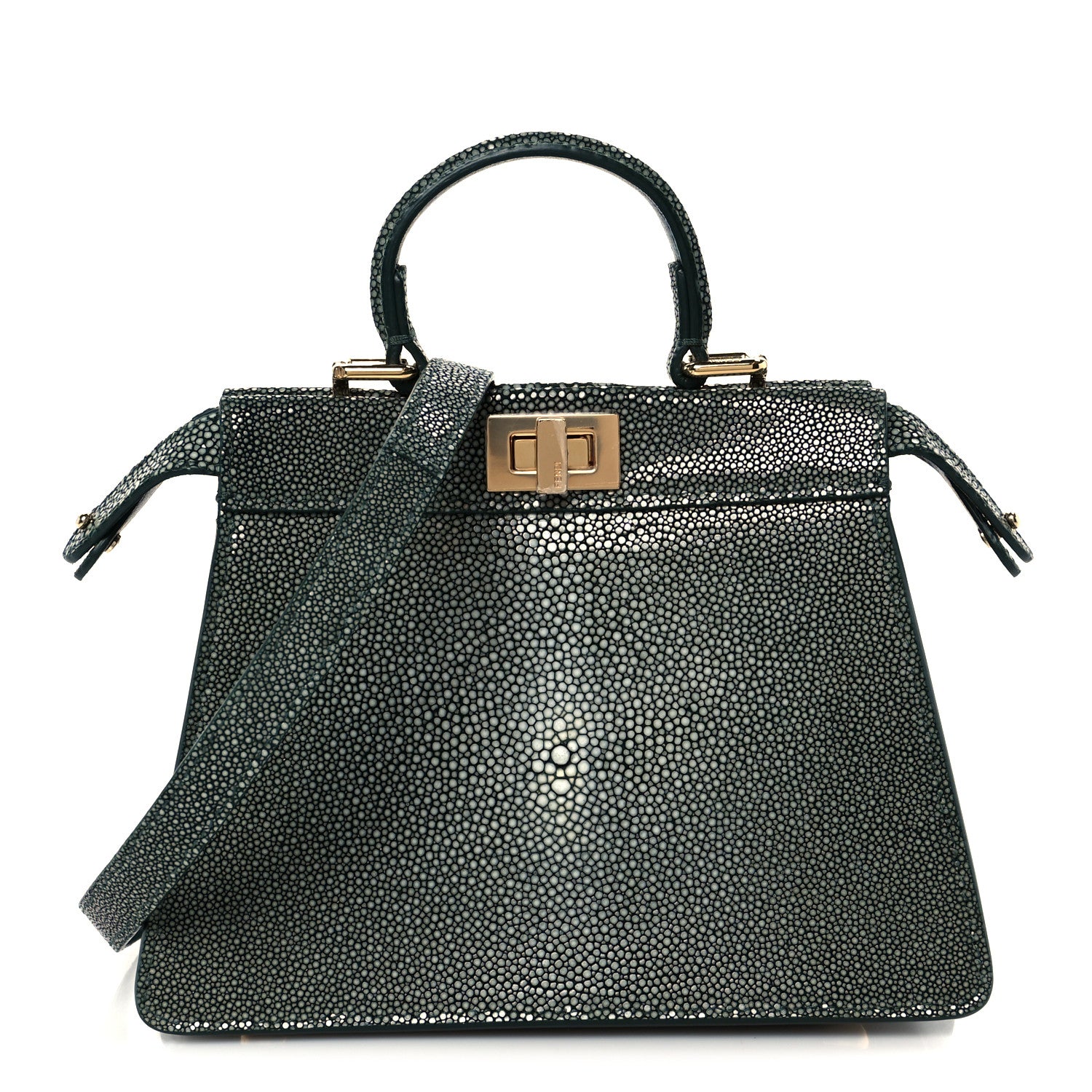 Fendi Stingray Shiny Nappa Petite Peekaboo I SEE U Satchel Verde Ingles 1 of 11