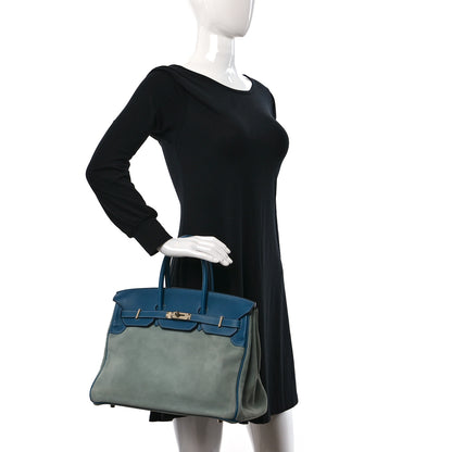 Hermes Veau Doblis Evergrain Grizzly Birkin 35 Bleu de Galice Ciel 3 of 13