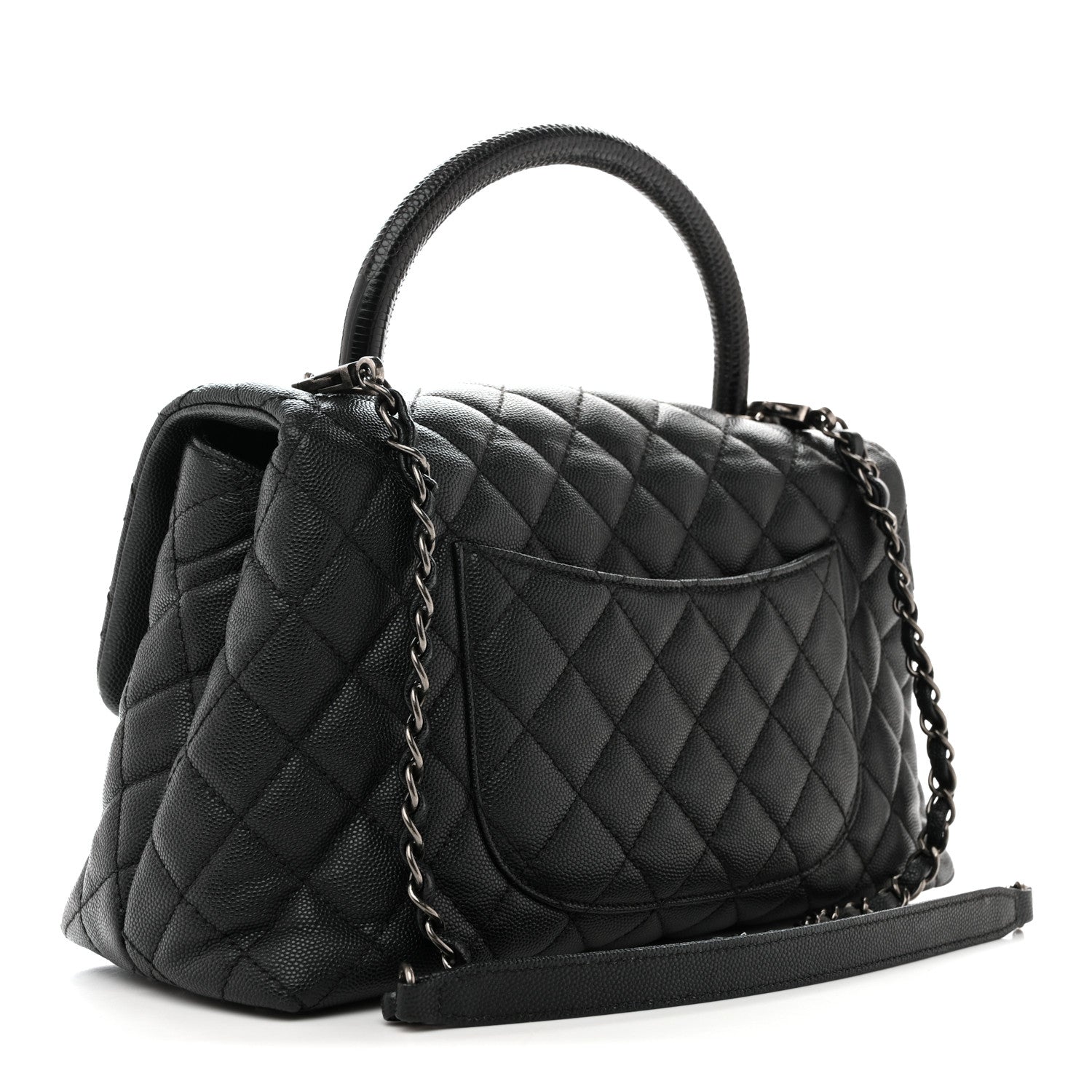 Chanel Caviar Lizard Embossed Quilted Small Coco Handle Flap Black 3 of 15