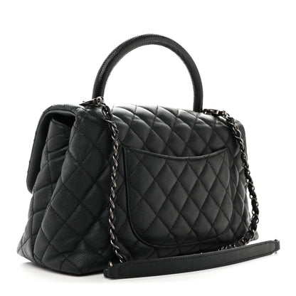 Chanel Caviar Lizard Embossed Quilted Small Coco Handle Flap Black 3 of 15