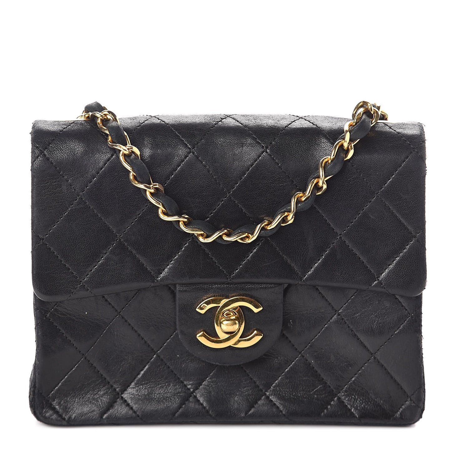 Lambskin Quilted Mini Square Flap Black