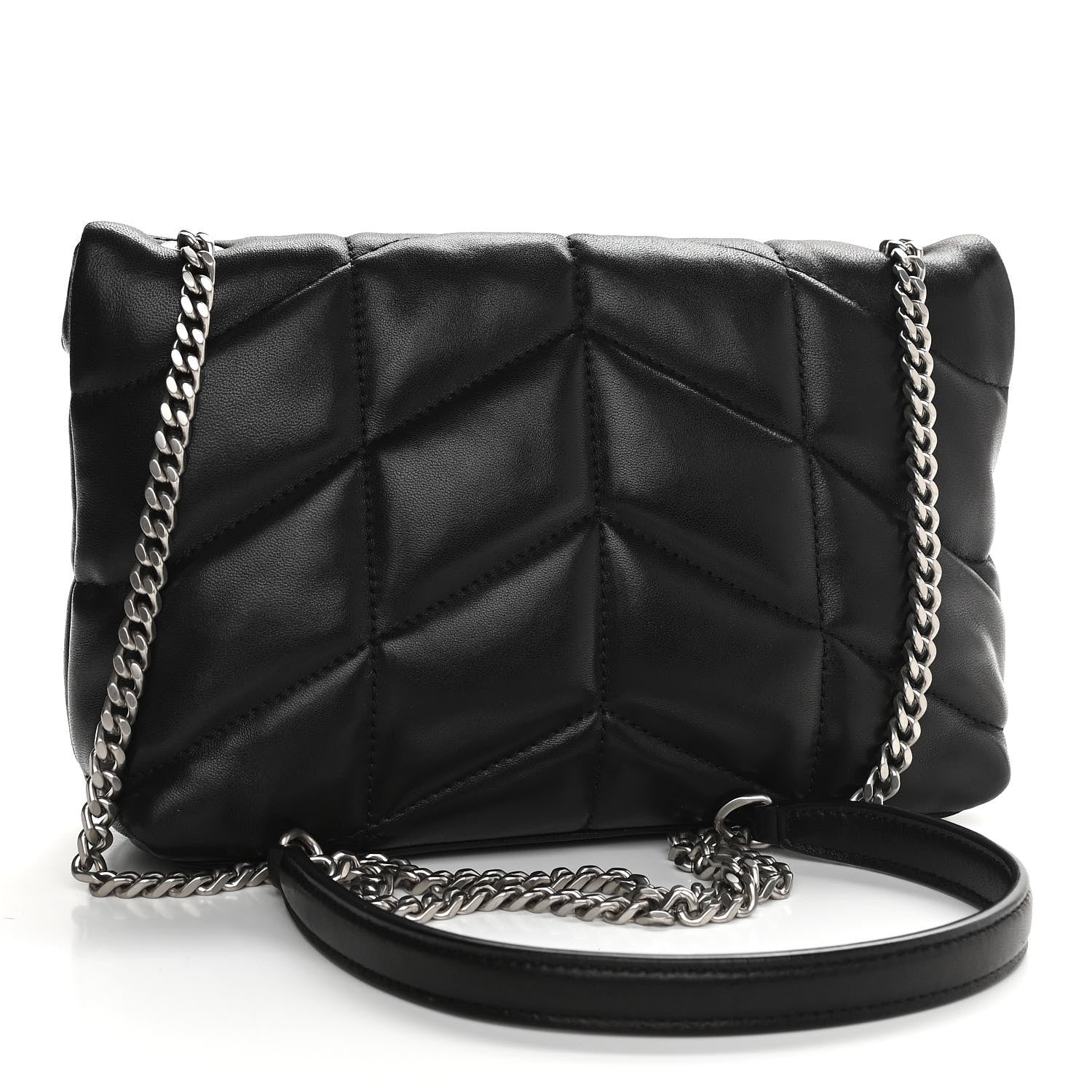 Saint Laurent Lambskin Quilted Toy Loulou Puffer Monogram Chain Satchel Black 3 of 11