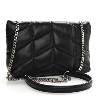 Saint Laurent Lambskin Quilted Toy Loulou Puffer Monogram Chain Satchel Black 3 of 11