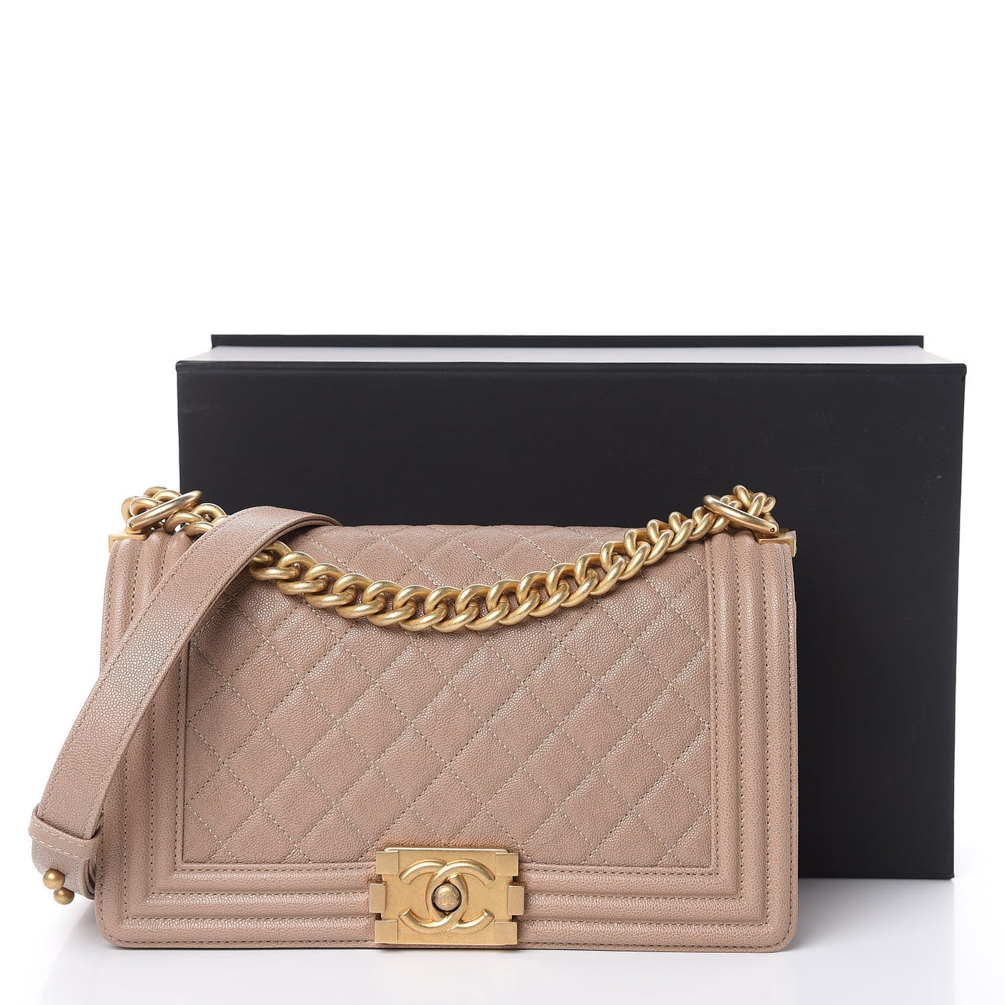 Caviar Quilted Medium Boy Flap Dark Beige