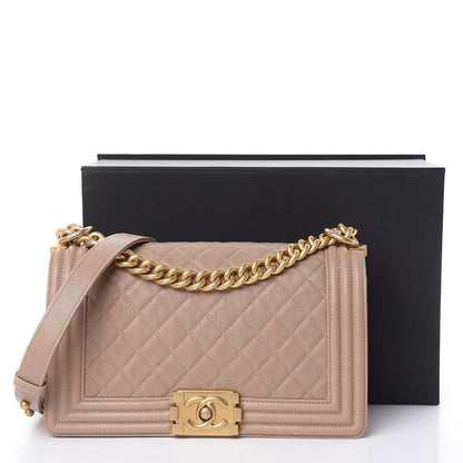 Chanel Caviar Quilted Medium Boy Flap Dark Beige 10 of 10