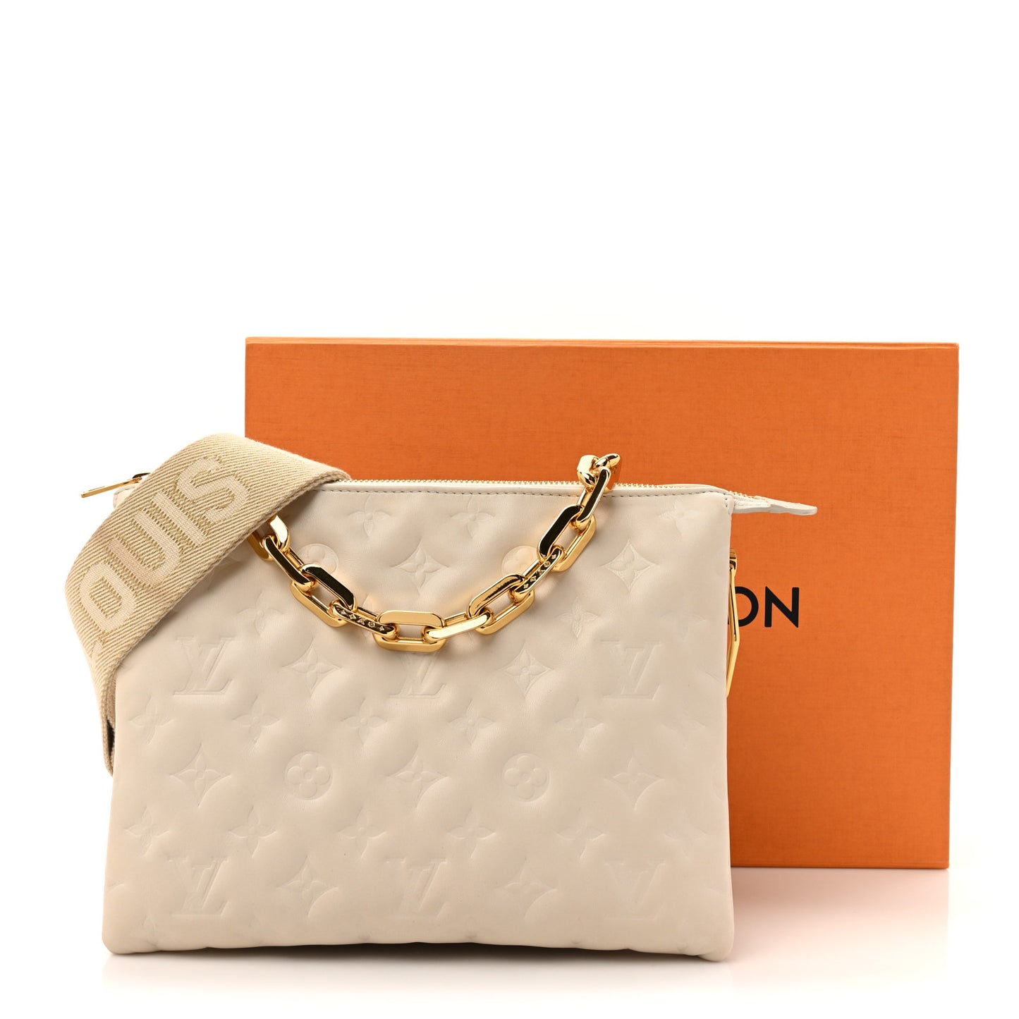 Lambskin Embossed Monogram Coussin PM Beige Cream