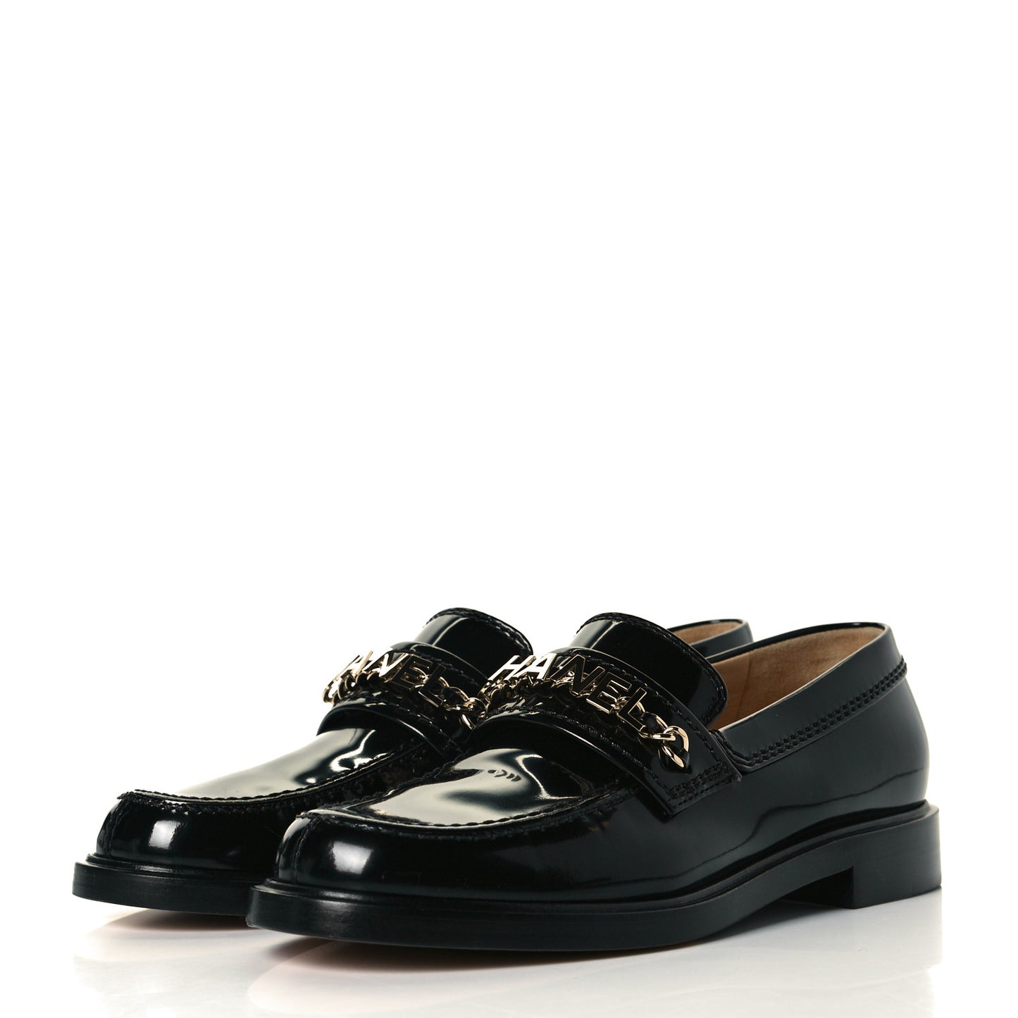 Shiny Calfskin Logo Loafers 37 Black