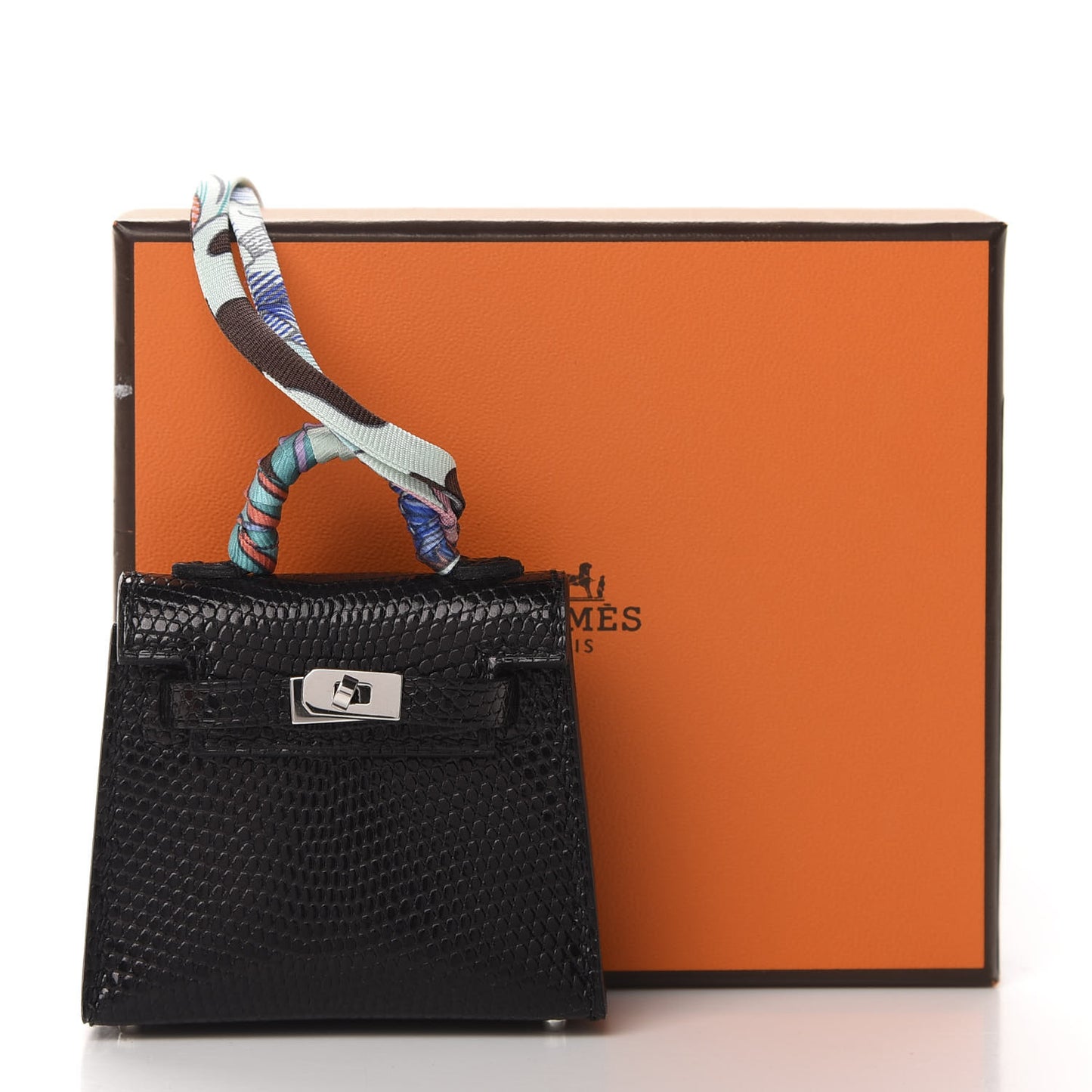 Lizard Mini Kelly Twilly Bag Charm Black