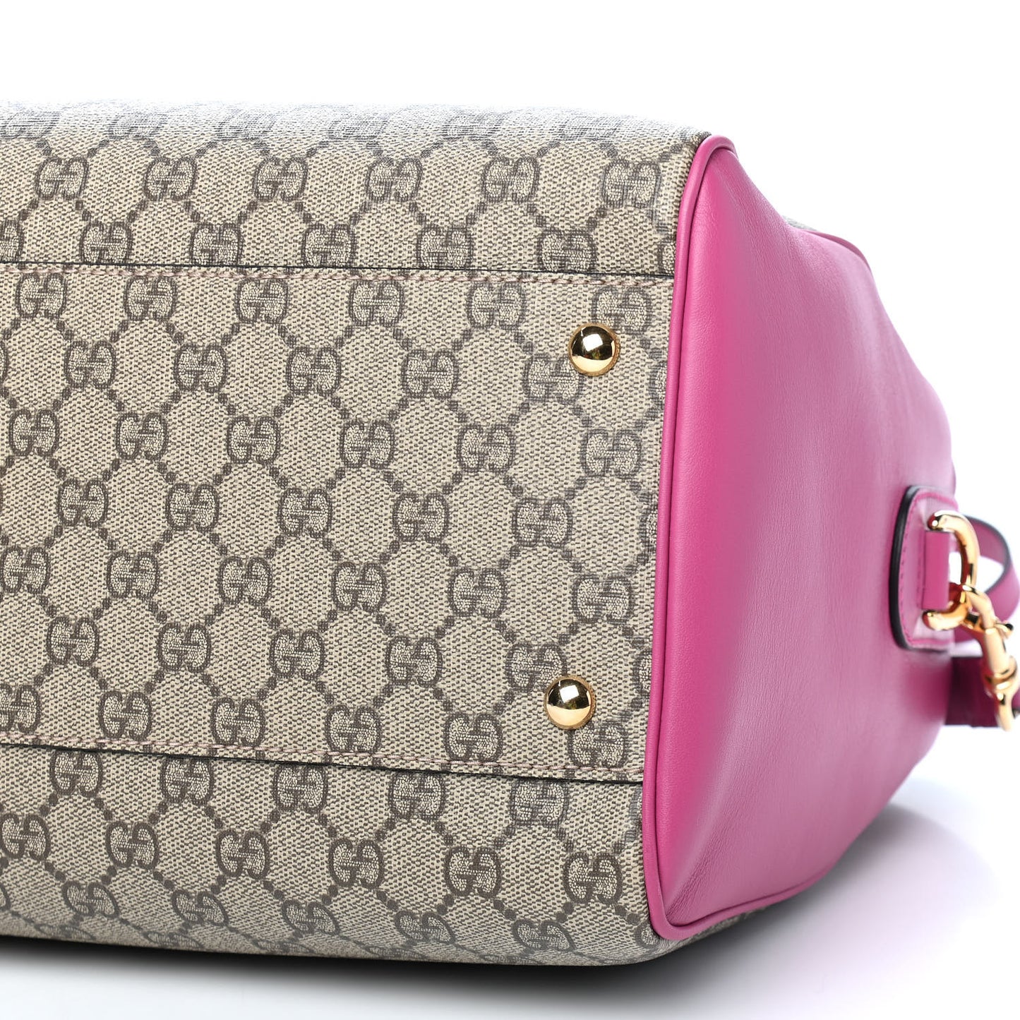 GG Supreme Monogram Medium Boston Beige Hibiscus Red New Rosette