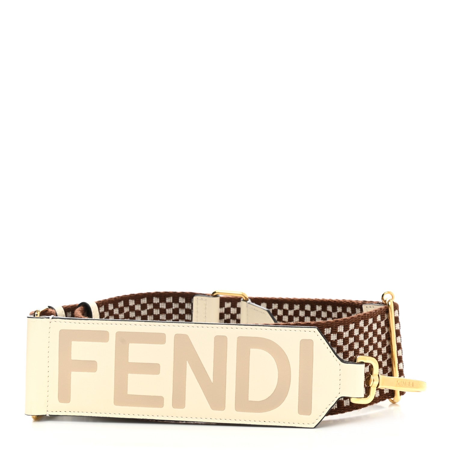 Fendi Ribbon Vitello King Logo Embossed Gingham Woven Adjustable Strap You White Ice Ghianda Ice 1 of 4