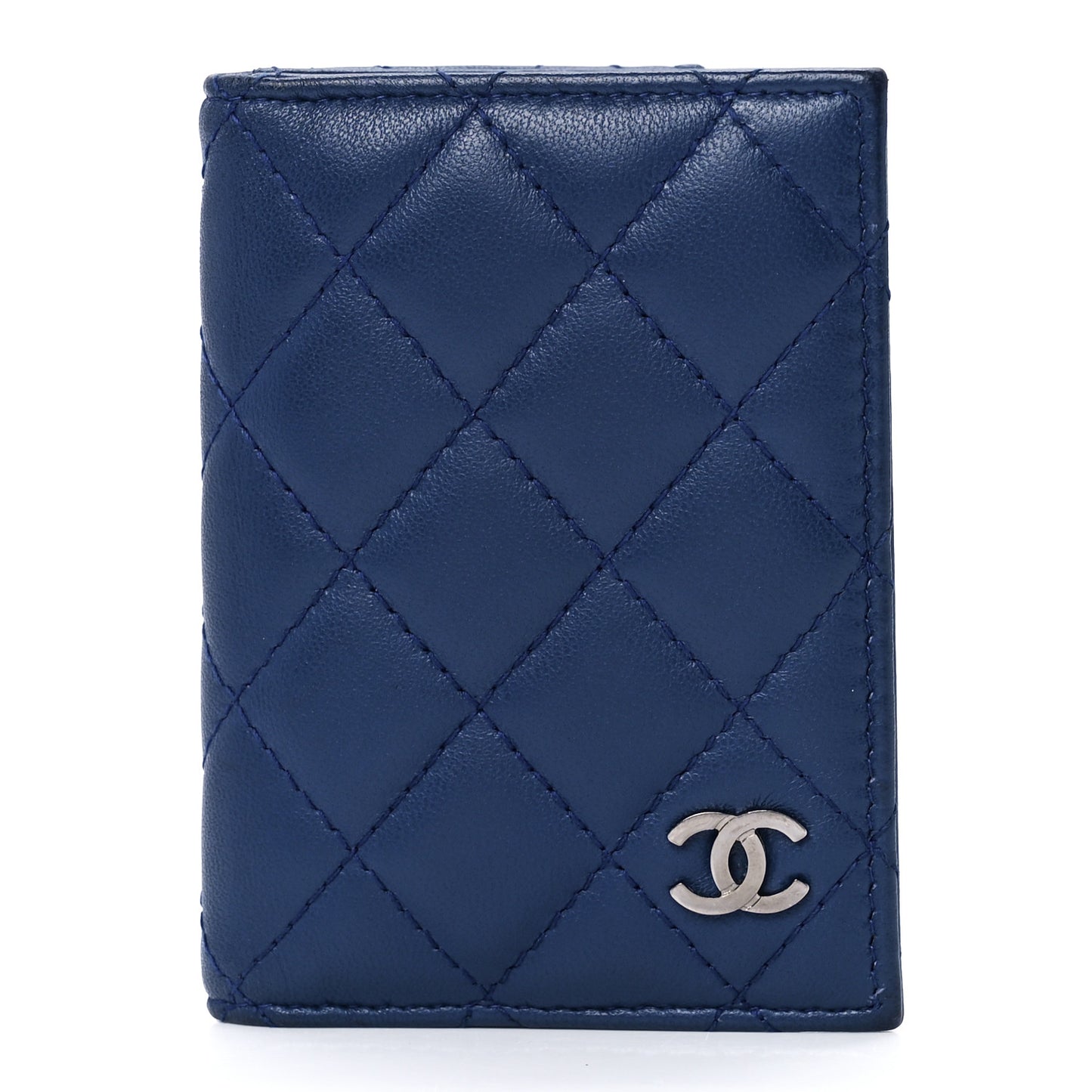 Lambskin Quilted CC Card Holder Wallet Blue