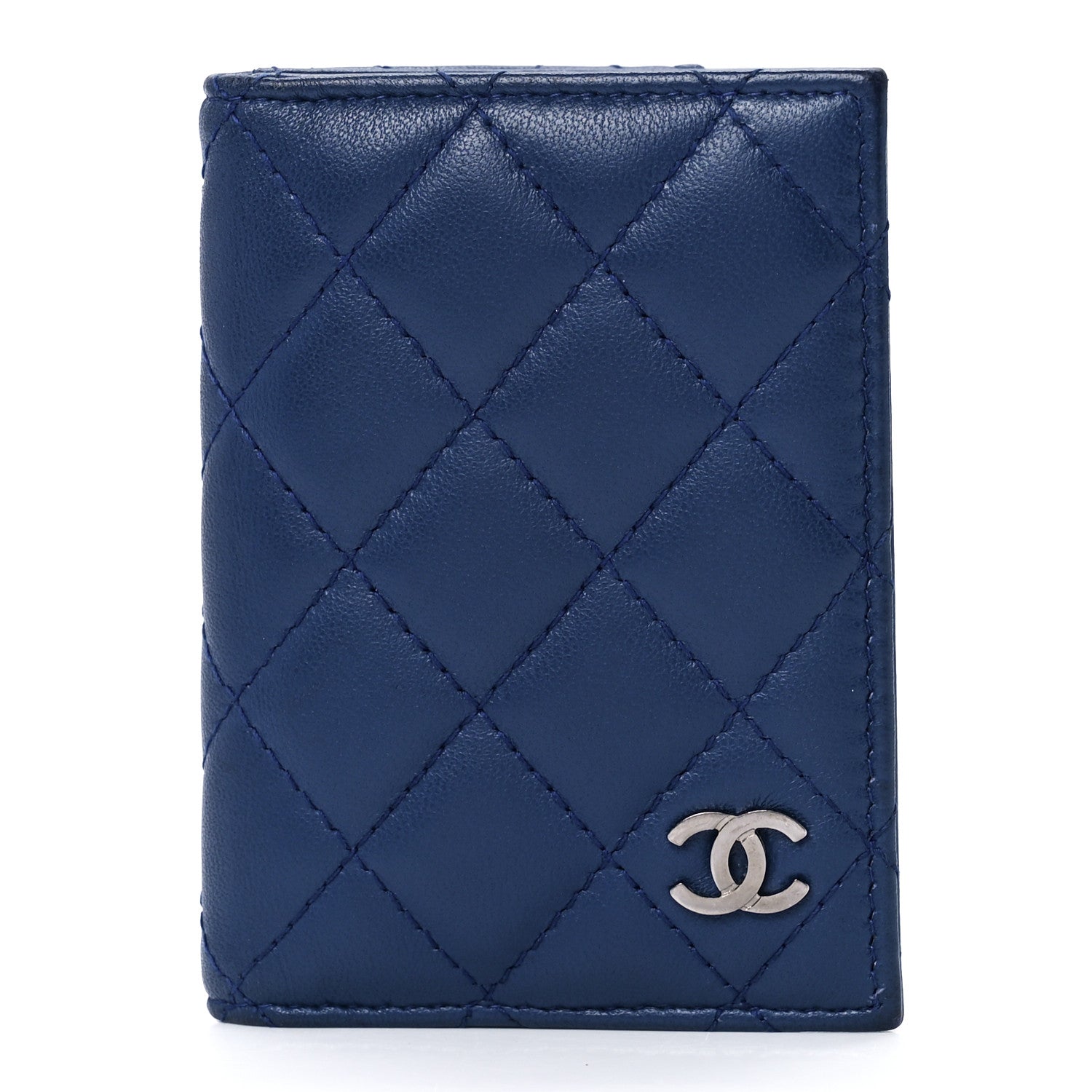 Chanel Lambskin Quilted CC Card Holder Wallet Blue 1 of 16