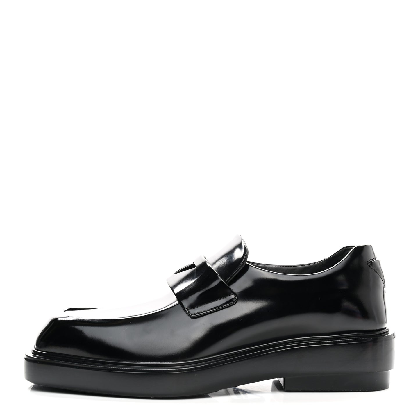 Brushed Calfskin Triangle Patch Loafers 37.5 Black