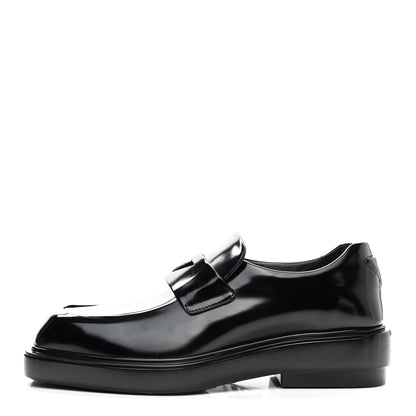 Prada Brushed Calfskin Triangle Patch Loafers 37.5 Black 1 of 12