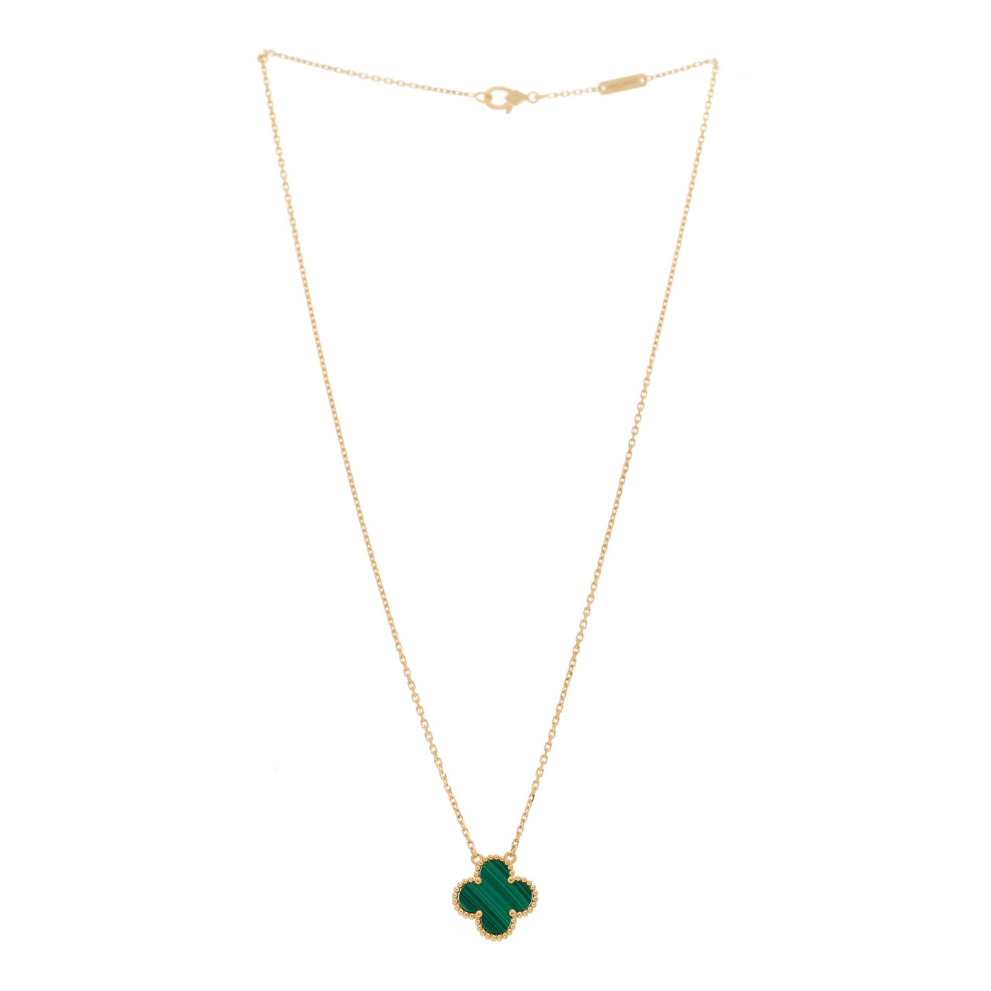18K Yellow Gold Malachite Vintage Alhambra Pendant Necklace