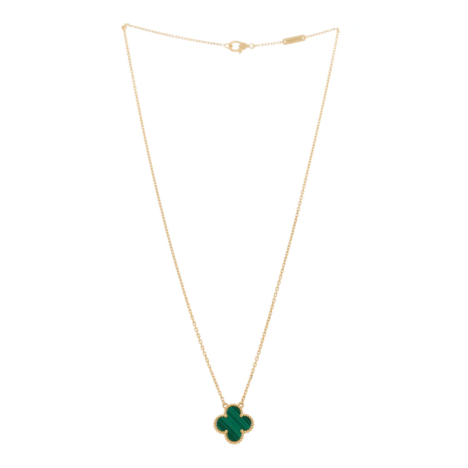 Van Cleef & Arpels 18K Yellow Gold Malachite Vintage Alhambra Pendant Necklace 3 of 5