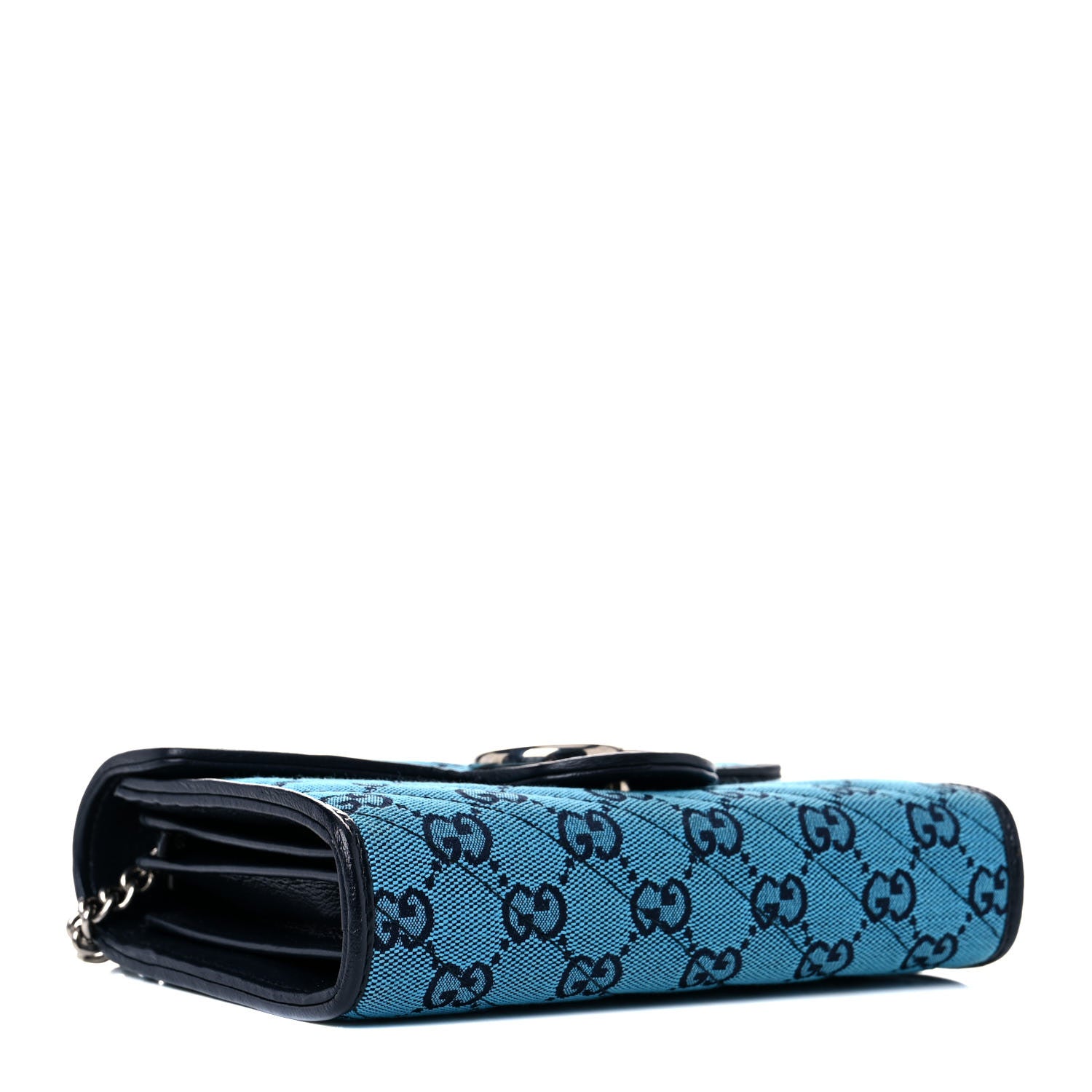 Gucci Monogram Multicolor Matelasse Diagonal GG Marmont Chain Wallet Light Blue 4 of 11