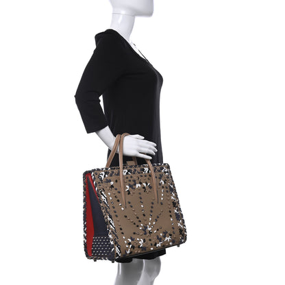 Christian Louboutin Calfskin Mexinodo Beaded Studded Triple Gusset Large Paloma Beige Blue 2 of 11