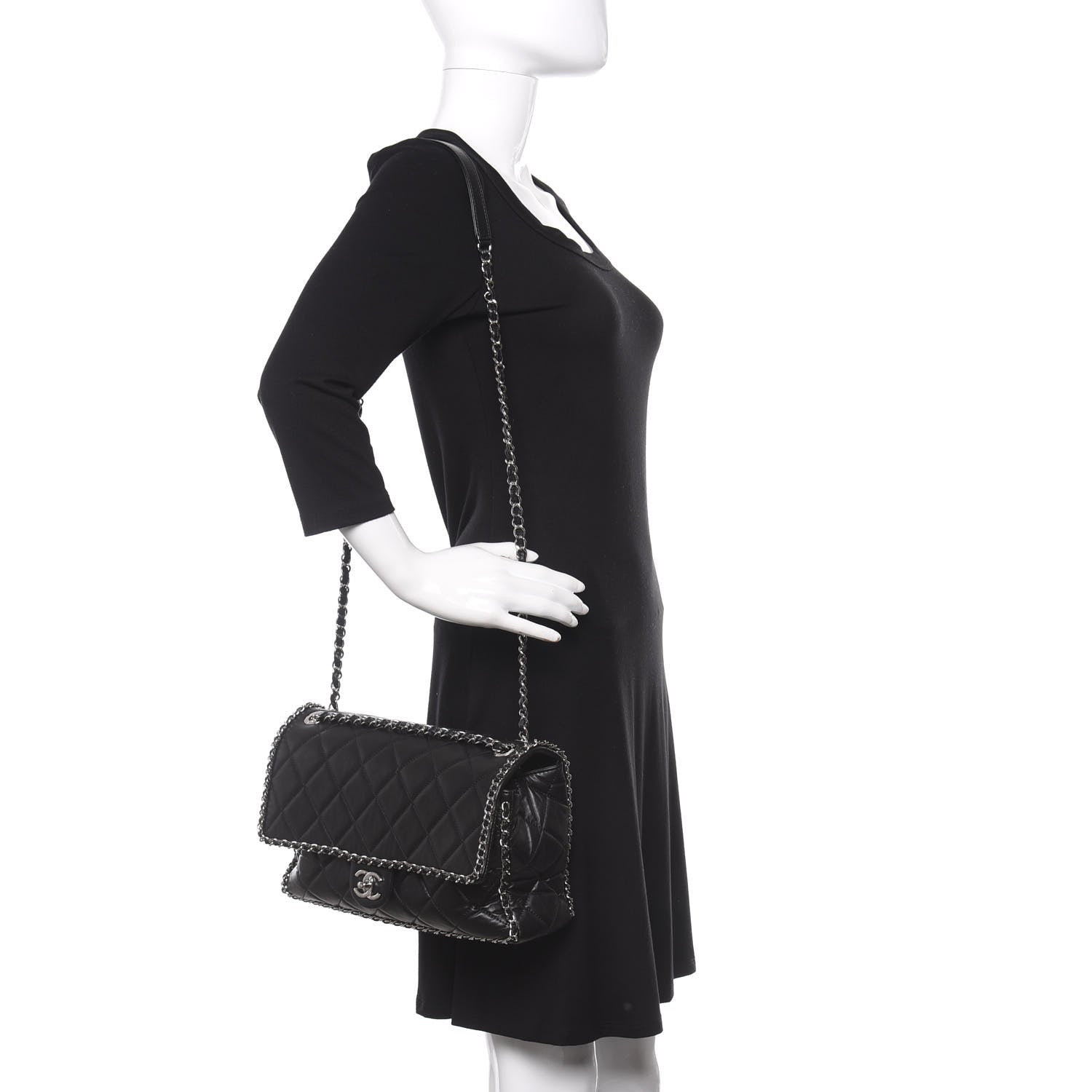 Chanel Crumpled Calfskin Quilted Large Chain All Over Flap Bag Black 2 of 10