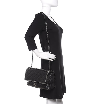 Chanel Crumpled Calfskin Quilted Large Chain All Over Flap Bag Black 2 of 10