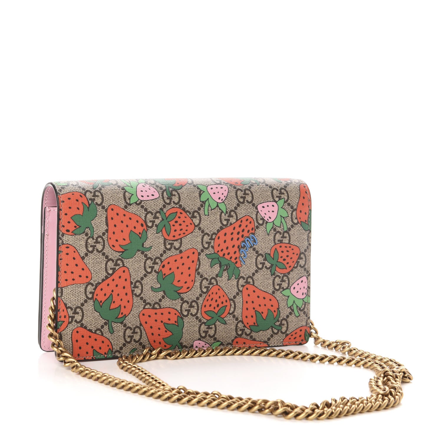 Gucci GG Supreme Monogram Strawberry Chain Wallet 3 of 12