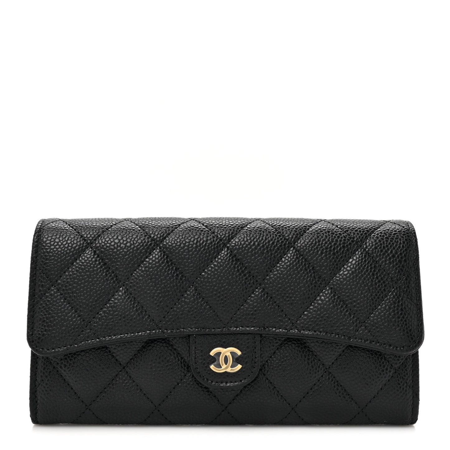 Caviar Quilted Large Gusset Flap Wallet Black