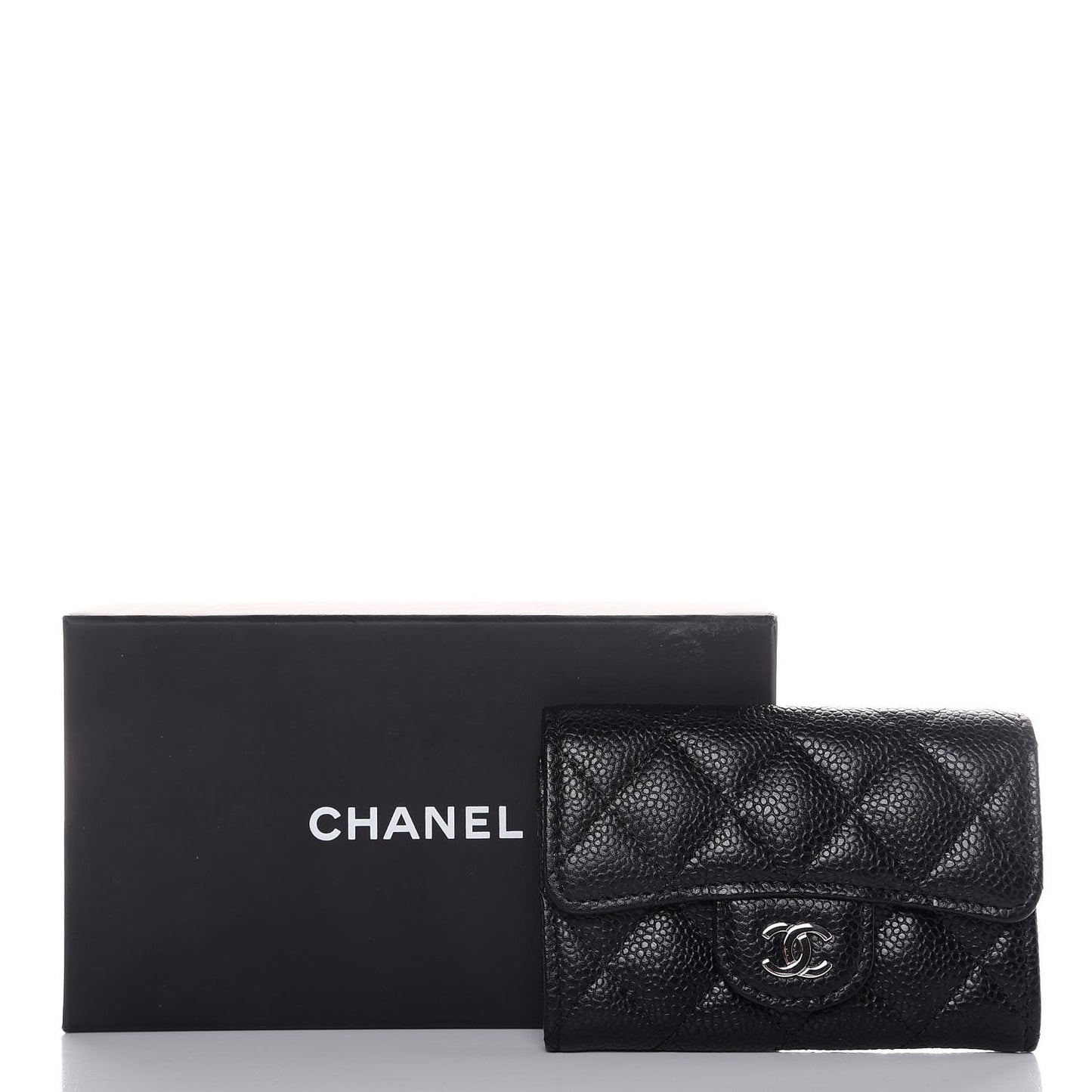 Caviar Quilted Flap Card Holder Black