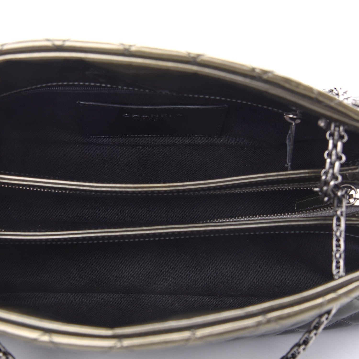 Chanel Metallic Patent Quilted Medium Just Mademoiselle Bowling Bag Green Degrade 5 of 9
